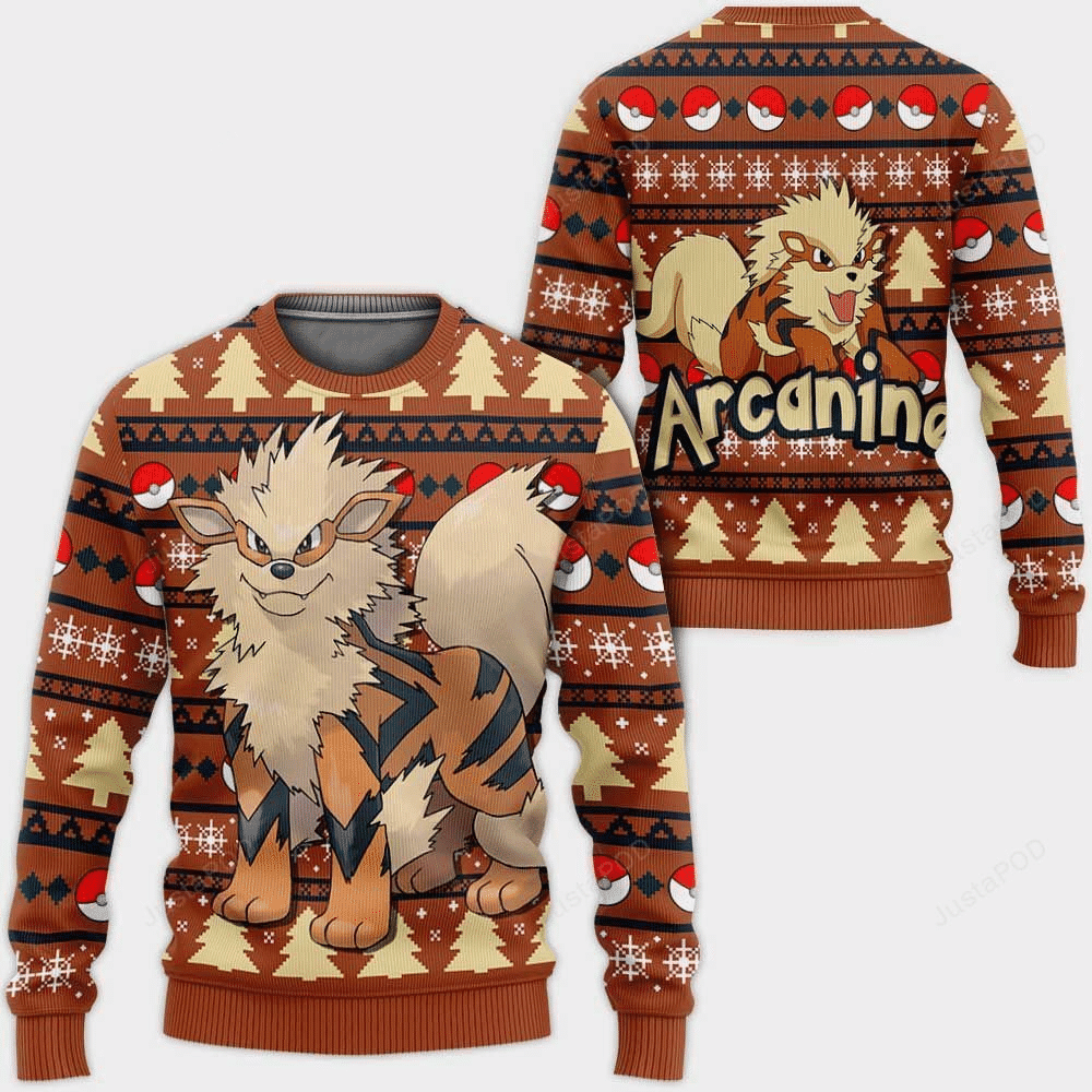 Anime Arcanine Print Ugly Christmas Sweater - Festive Holiday Cheer