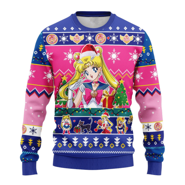 Anime Sailor Moon Print Ugly Sweater - Festive Christmas Apparel