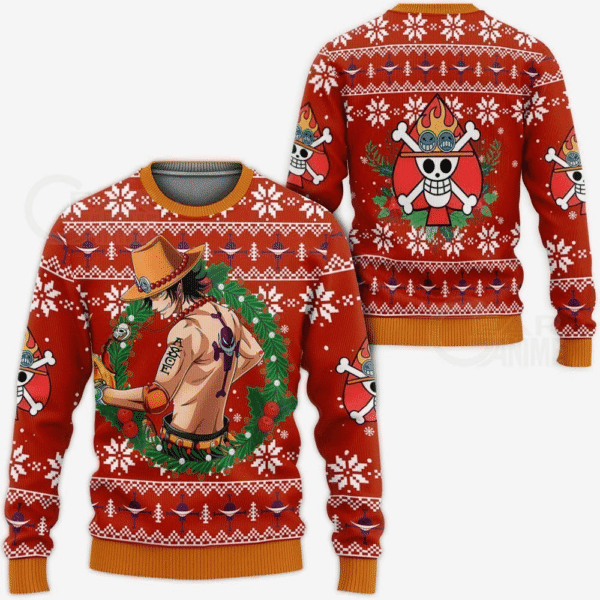 Anime Ugly Christmas Sweater Portgas Ace Fan Gift 26