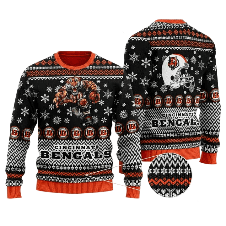 Christmas Holiday Sweater Orange/Black/White Festive Design - Image 4