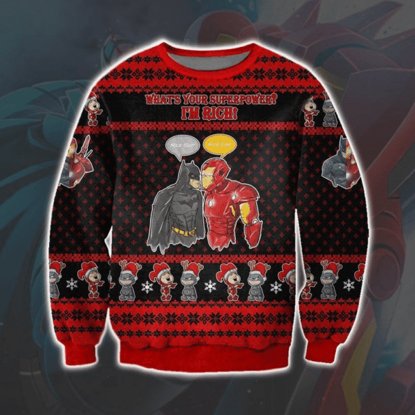 Ugly Christmas Sweater Batman Iron Man Marvel X DC Fun Festive Gift