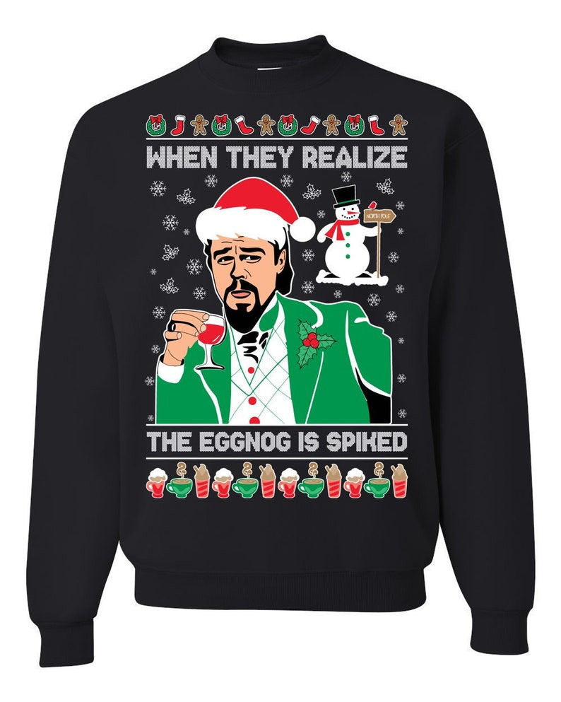 Ugly Christmas Sweater, Festive Eggnog Design, Spiked Ugly Sweatshirt