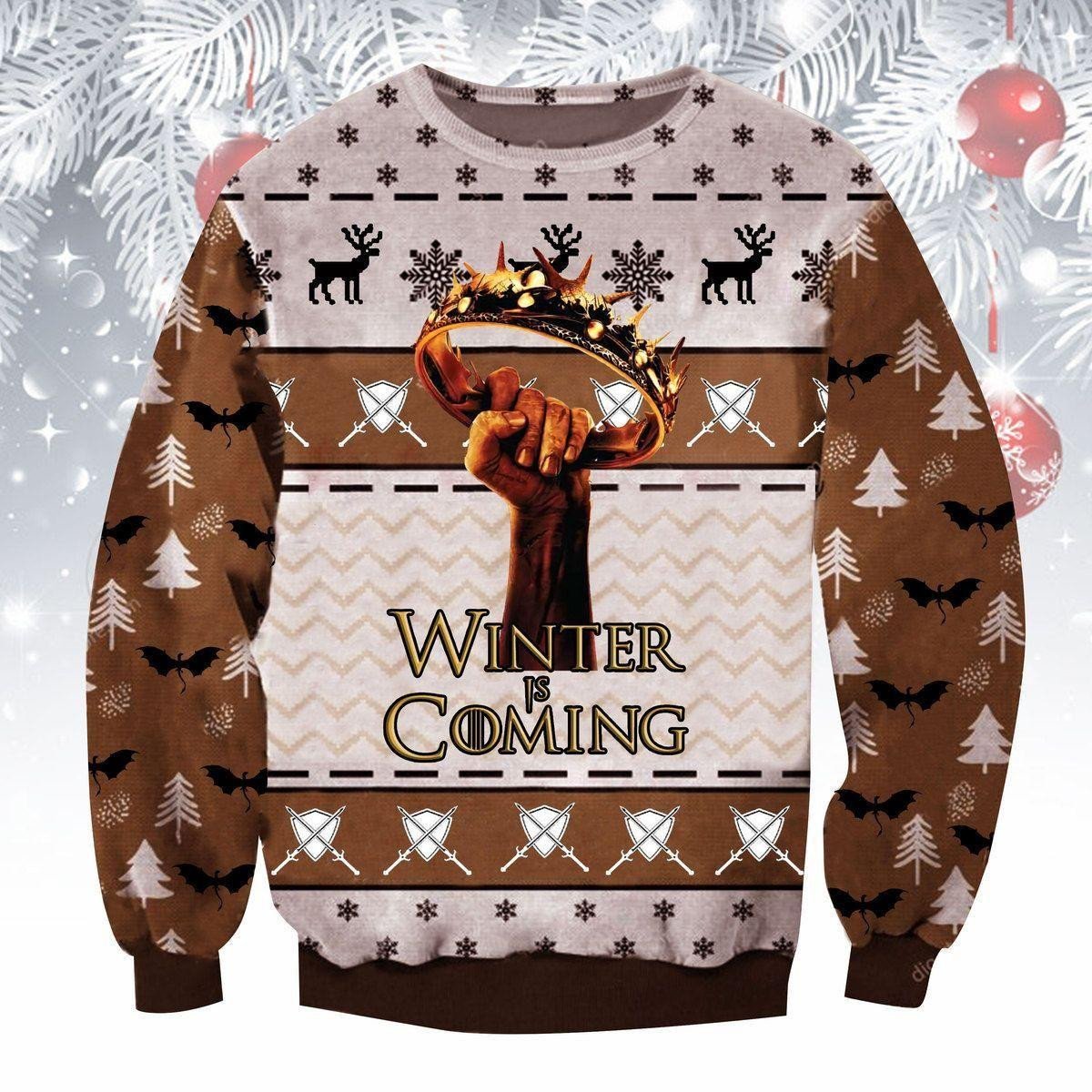 Winter Is Coming Fun Ugly Christmas Sweater - Premium Polyester Blend
